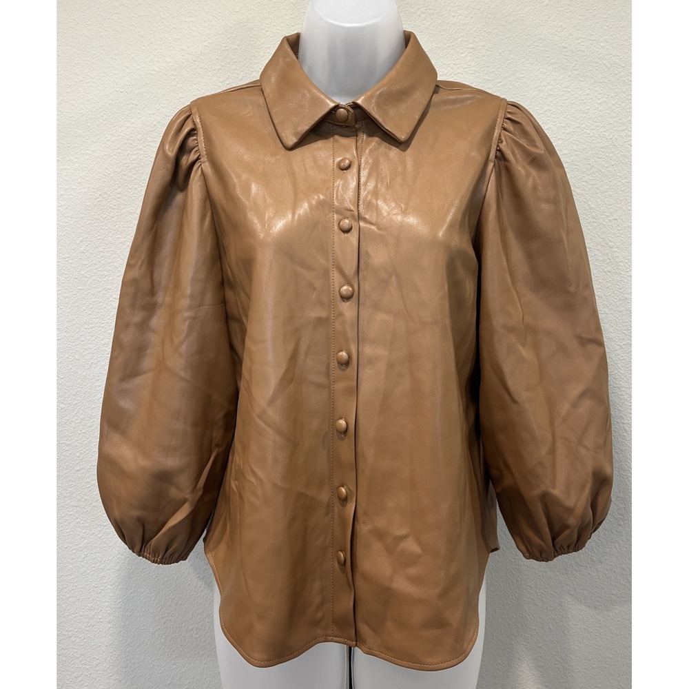 Marc New York‎ Shirt Jacket Faux Leather Tan Caramel Brown Small NWT $79